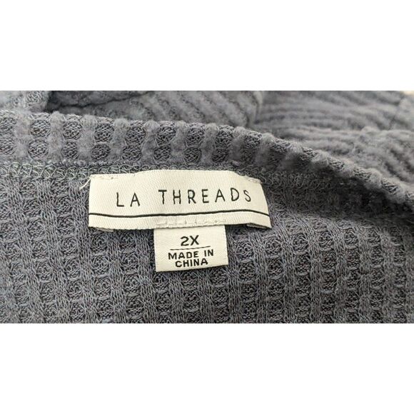 LA Threads Womens Size 2X Dusty Blue Ruffle V Neck Long Sleeve Peplum Blouse Top - Picture 7 of 9